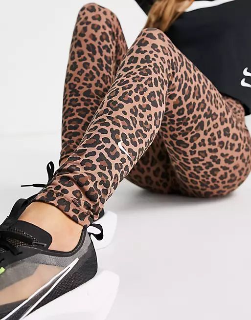 Nike Training Dri-FIT One leggings Glitter Leopard Pack leggings in brown | ASOS (Global)