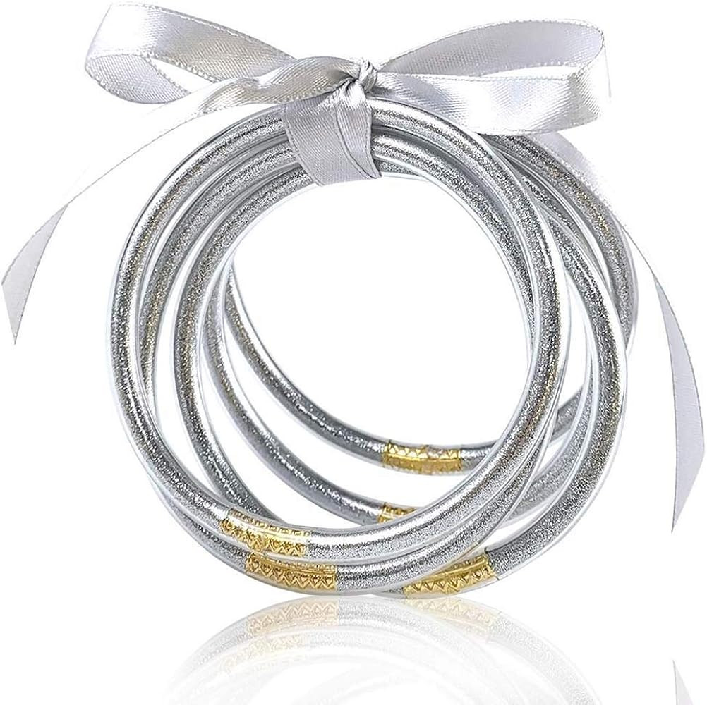MJartoria Glitter Jelly Bangles Bracelets Set Glitter Filled Jelly Silicone Bracelets for Women | Amazon (US)