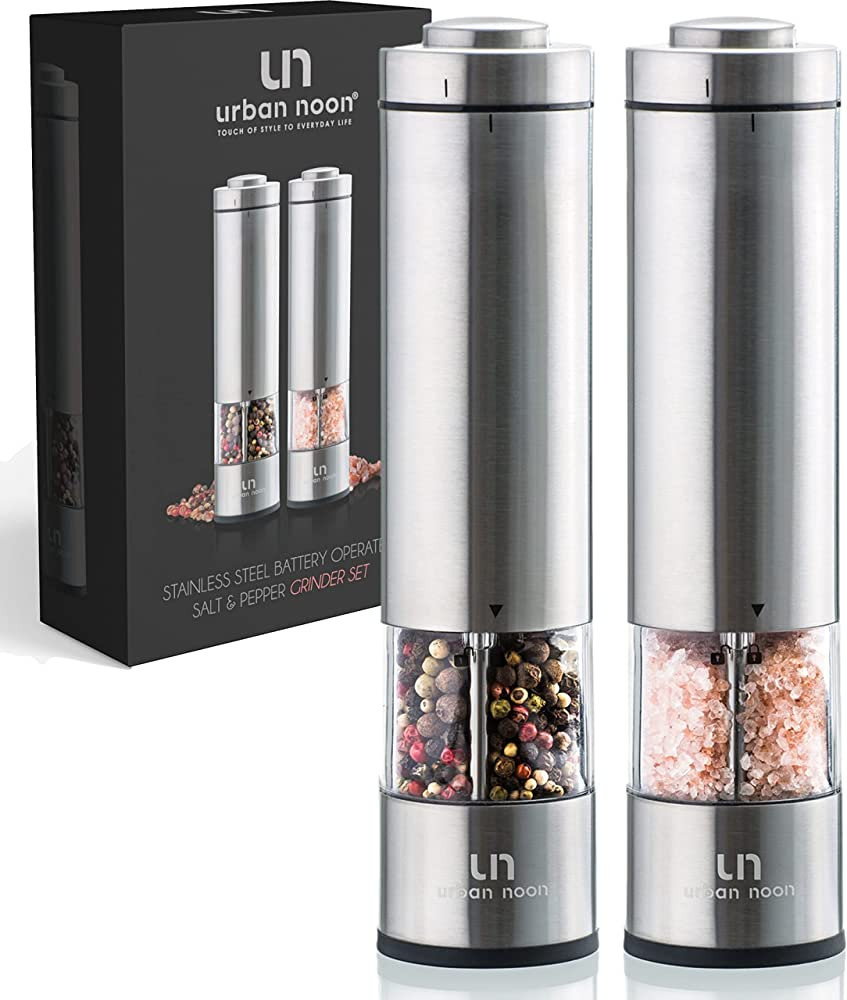 Electric Salt and Pepper Grinder Set - Battery Operated Stainless Steel Mill with Light (2 Mills)... | Amazon (US)