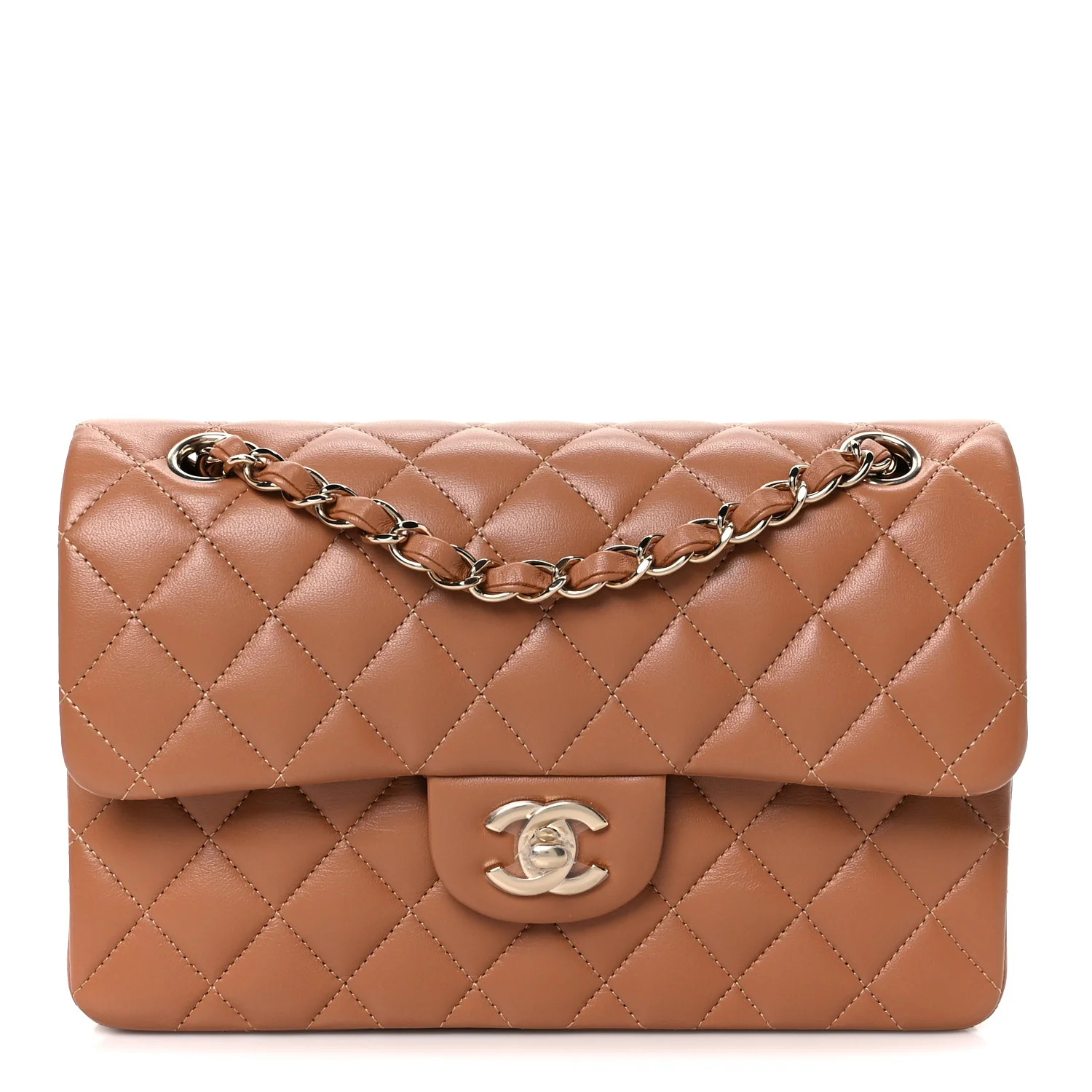 Lambskin Quilted Small Double Flap Brown | FASHIONPHILE (US)
