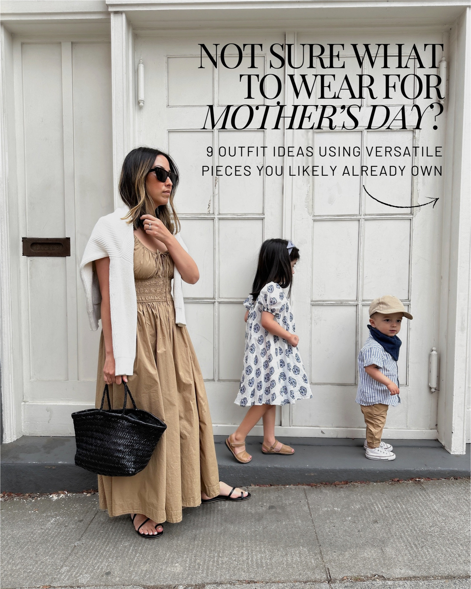 Mother’s Day outfits that don’t feel overdone - simple dresses and skirts that are easy to wear.

Look 1:
DÔEN dress xs 
Tuckernuck bag 
Staud flats 35 
Celine sunglasses 
J.crew earrings 
Dorsey James necklace 15"

Look 2: 
Aritzia dress xs 
Aritzia cardigan xs 
Mango sandals 5 - old. Linked similar 
Madewell bag - old 
Celine sunglasses 
Dorsey James necklace 15” 
Quince earrings

Look 3:
ASTR The Label dress xs 
J.crew heeled sandals 5 - old, linked similar 
Marc fisher flats 5 - Run a half size big. 
The Row tote small 
YSL sunglasses 
Quince earrings 
Dorsey James necklace 15"

Look 4:
DÔEN dress xs 
Loeffler Randall flats 5, run narrow 
The Row park tote small 
Celine sunglasses

Look 5:
J.Crew skirt xs 
Everlane box cut tee medium 
Minnow cotton sweater small 
Mansur Gavriel flats 35 
J.Crew bucket bag 
Celine sunglasses 
Dorsey James necklace 15" 
Quince earrings

Look 6:
J.Crew dress petite 2 
Everlane sweater xs 
Amazon jelly flats 5.5 
Polo Ralph Lauren hat 
Dragon Diffusion Santa Croc small 
J.Crew earrings

Look 7:
DÔEN cardigan small 
DÔEN skirt small (need the xs) 
Loeffler Randall flats 5 (run narrow, need the 5.5) 
Celine sunglasses 
The Row bag small

Look 8:
DÔEN mini dress - old, linked similar. 
Quince cotton sweater small
The Row bag small
Ancient Greek sandals 35
Celine sunglasses 

Look 9:
Everlane skirt 0. I need the 00 
Everlane tee medium. I size up 2 sizes. 
Everlane sweater xs 
Amazon Jellies 5.5 
Little Liffner bag (old) 
Le Specs sunglasses 
J.Crew earrings

#LTKmomlife #LTKPetite #LTKMothersDay