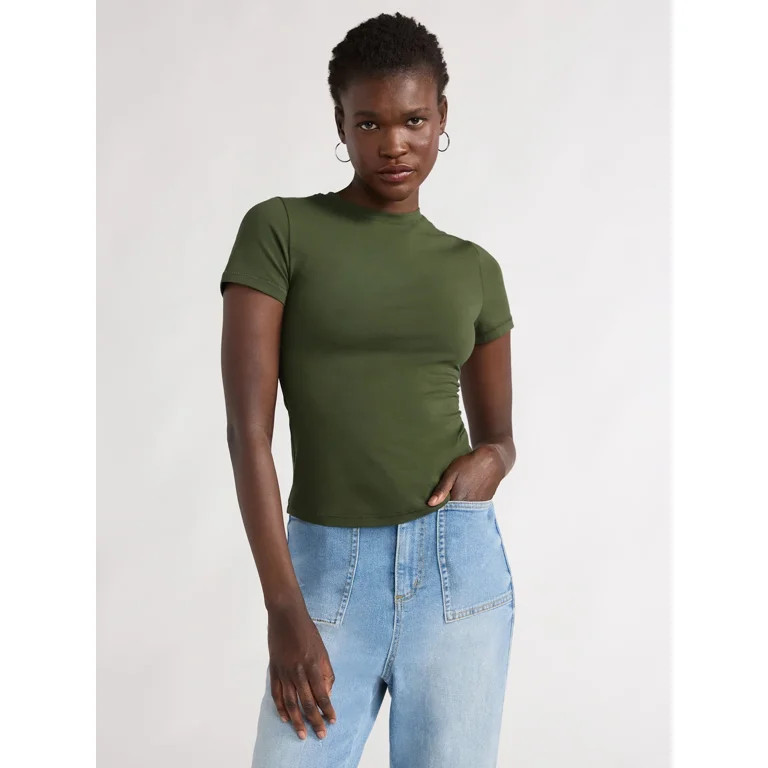 Scoop Women's Cotton Blend Fitted Baby Tee with Short Sleeves, Sizes XS-XXL | Walmart (US)