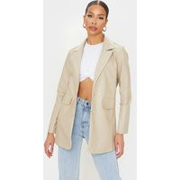 Tall Stone Oversized Button PU Blazer | PrettyLittleThing US