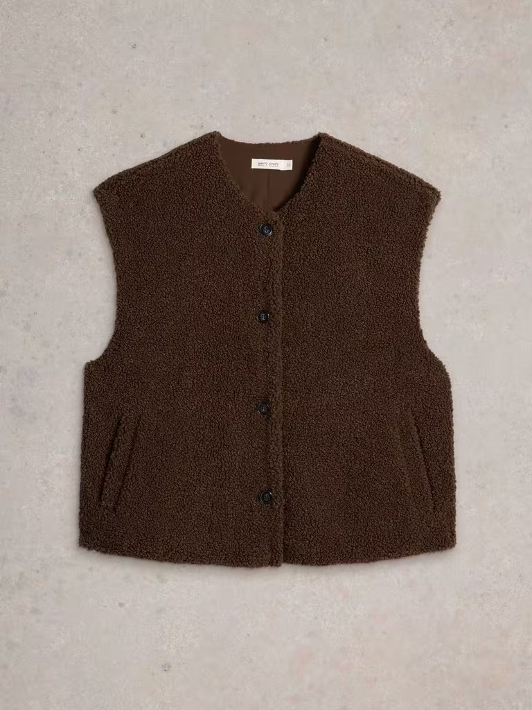 Womens Borg Gilet in DARK BROWN | White Stuff UK