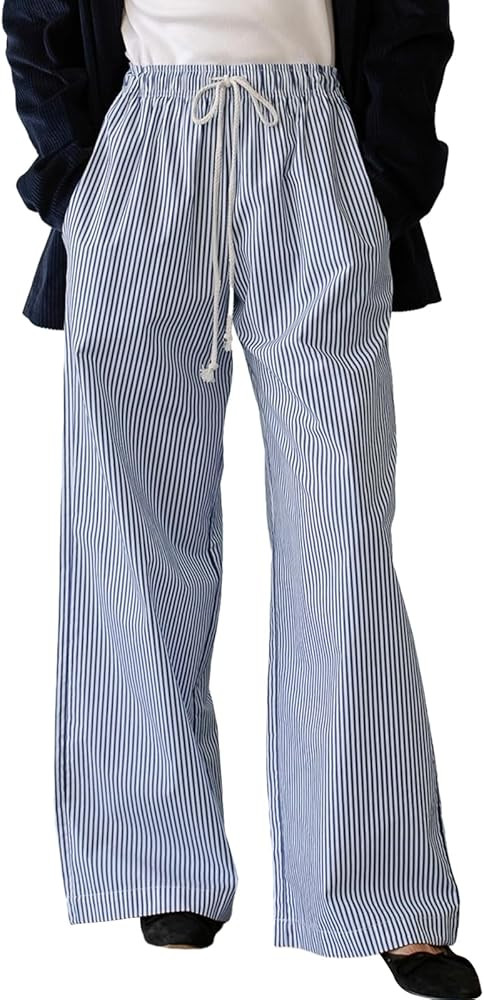 Mxiqqpltky Pajama Pants Women Y2k Striped Elastic High Waist Straight Wide Leg Lounge Pj Pants So... | Amazon (US)