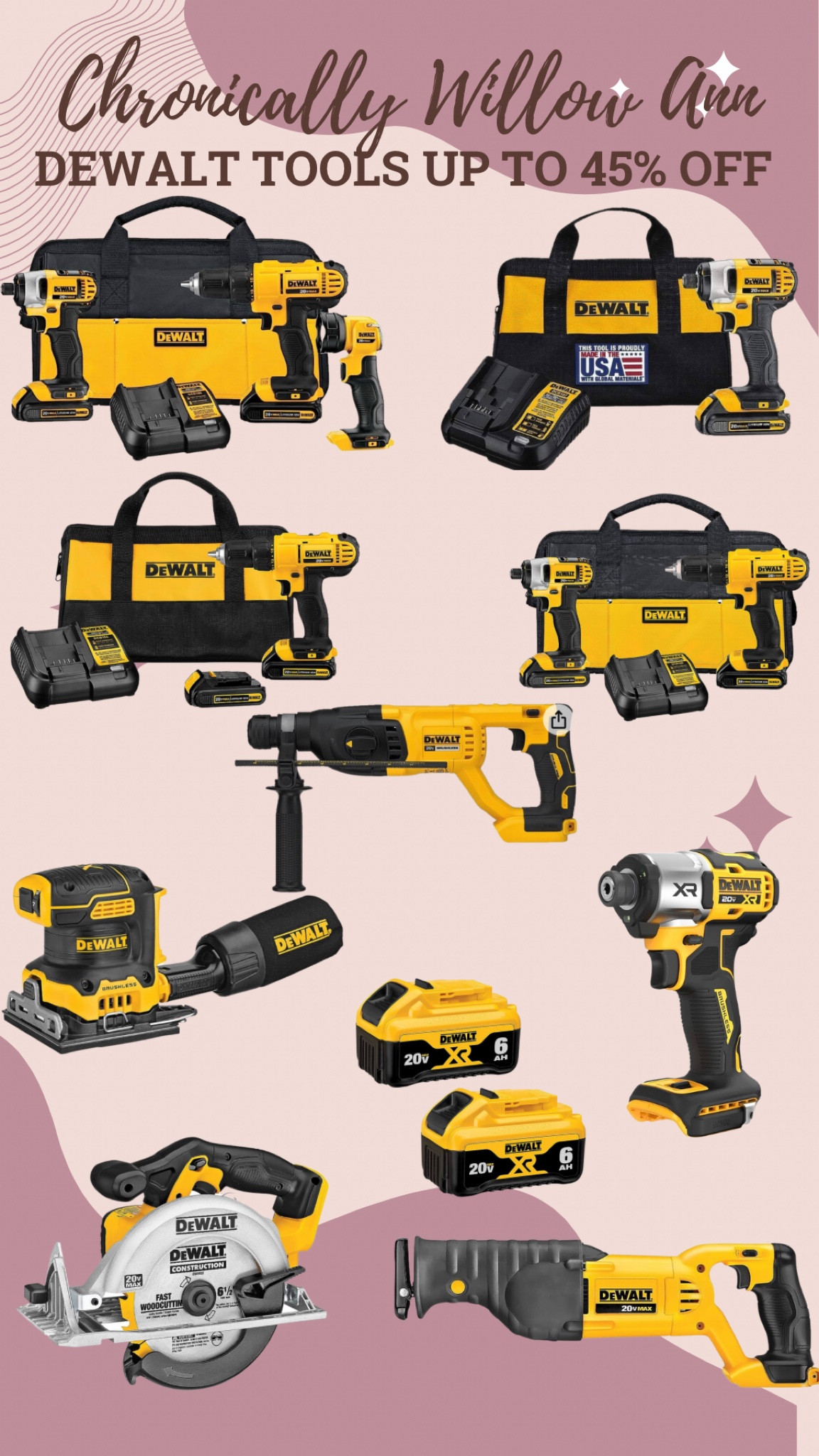 Dewalt tools are up to 45% off on Amazon. These are the brand of tools my husband exclusively uses. They hold up and are safe. These would make a great birthday gift for him, housewarming gift for them or just for one person,
Wedding gift, any kind of gift, everyone needs a cordless dress in their lives 

#LTKmens #LTKhome #LTKsalealert