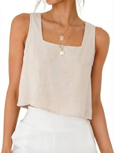 IDEALSANXUN Womens Square Neck Linen Tank Tops Spring Summer Beach Sleeveless Shirts Blouses Vest... | Amazon (US)