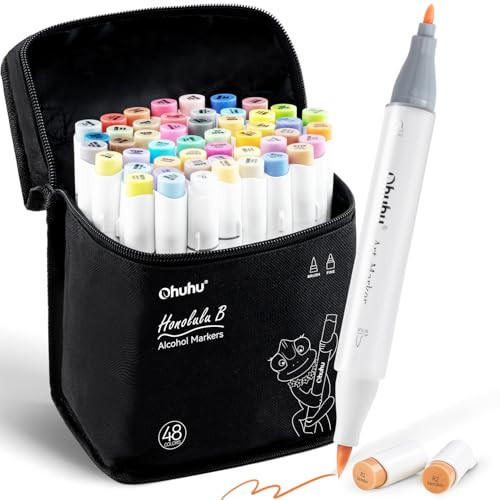 Ohuhu Alcohol Brush Markers 48 Mid-tone Colors- Double Tipped Alcohol Based Art Marker Set for Artists Adults Coloring Sketch Illustration- Brush & Fine Dual Tips- Honolulu B- Refillable | Amazon (US)