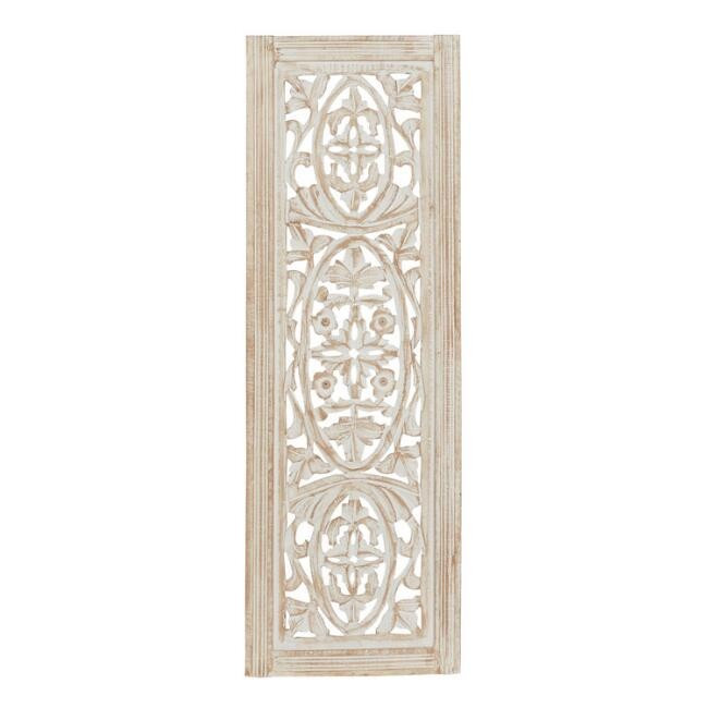 Distressed Mango Wood Carved Floral Panel Wall Decor | World Market