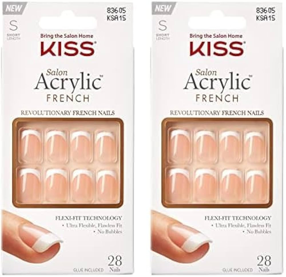 KISS Salon Acrylic Press On Nails, Nail glue included, 'Bonjour', Nude/White, Short Size, Squoval... | Amazon (US)
