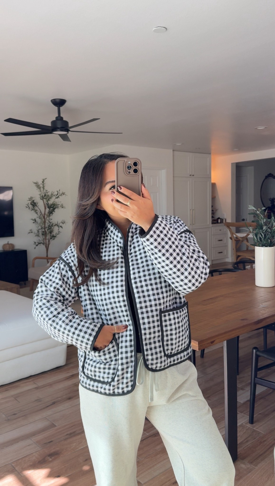 Gingham plaid lightweight jacket coat quilted. Wearing size XS. 

#LTKFindsUnder50