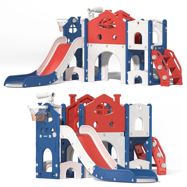 Kids Slide Playset with Climber, Toddlers Freestanding Castle with Basketball, Storage Area, Tunn... | Walmart (US)