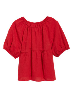 Puff-Sleeve Seersucker Babydoll Swing Blouse for Women | Old Navy (US)