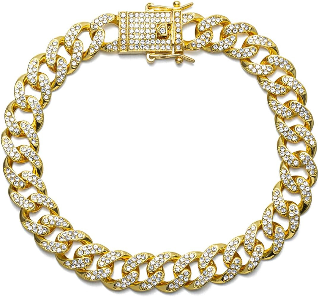 kelistom Cuban Link Anklet Bracelet for Women Men Hip-hop 18K Gold/White Gold Plated Iced Out Rhi... | Amazon (US)