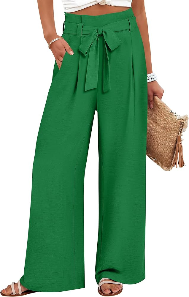 ANRABESS Womens Wide Leg Palazzo Pants Belted High Waisted Business Casual Flowy Long Trousers wi... | Amazon (US)