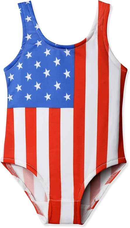 Toddler Girls One Piece Swimsuit 4th of July Girls Swimwear American Flag Bathing Suit Tankini Be... | Amazon (US)