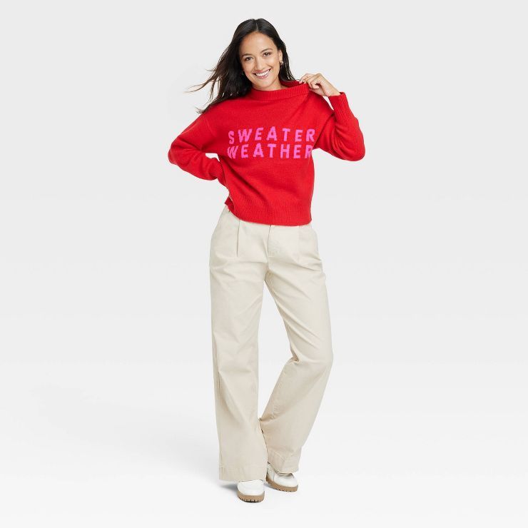 Women's Crewneck Slogan Sweater - A New Day™ | Target