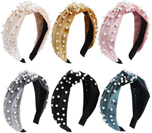 Tyfthui 6 Pcs Pearl Headbands for Women, Wide Headbands Knotted Headbands for Women, Headbands for W | Amazon (US)