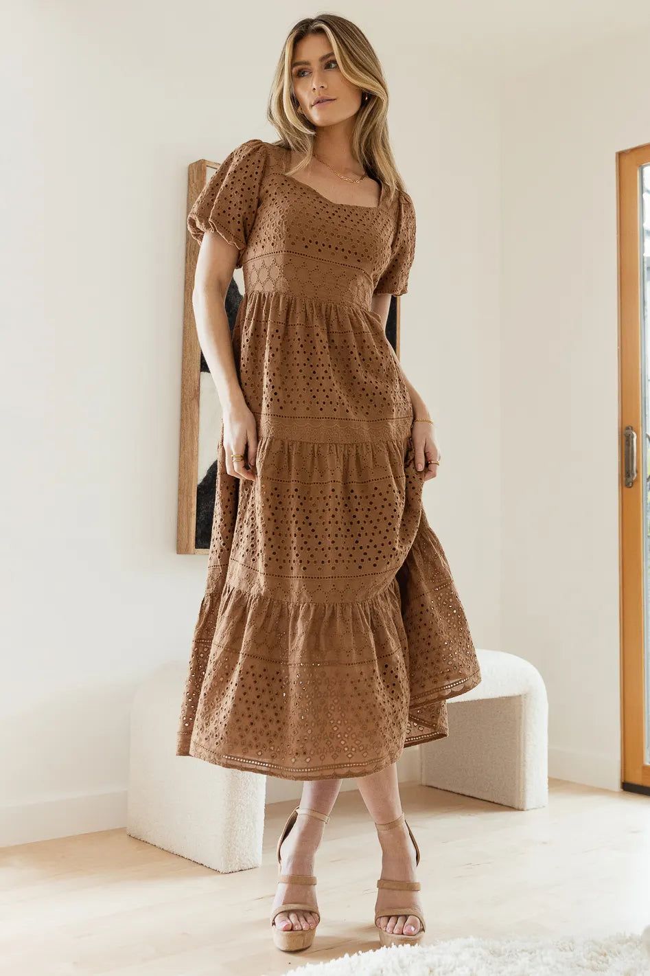 Allie Midi Dress in Brown | Bohme