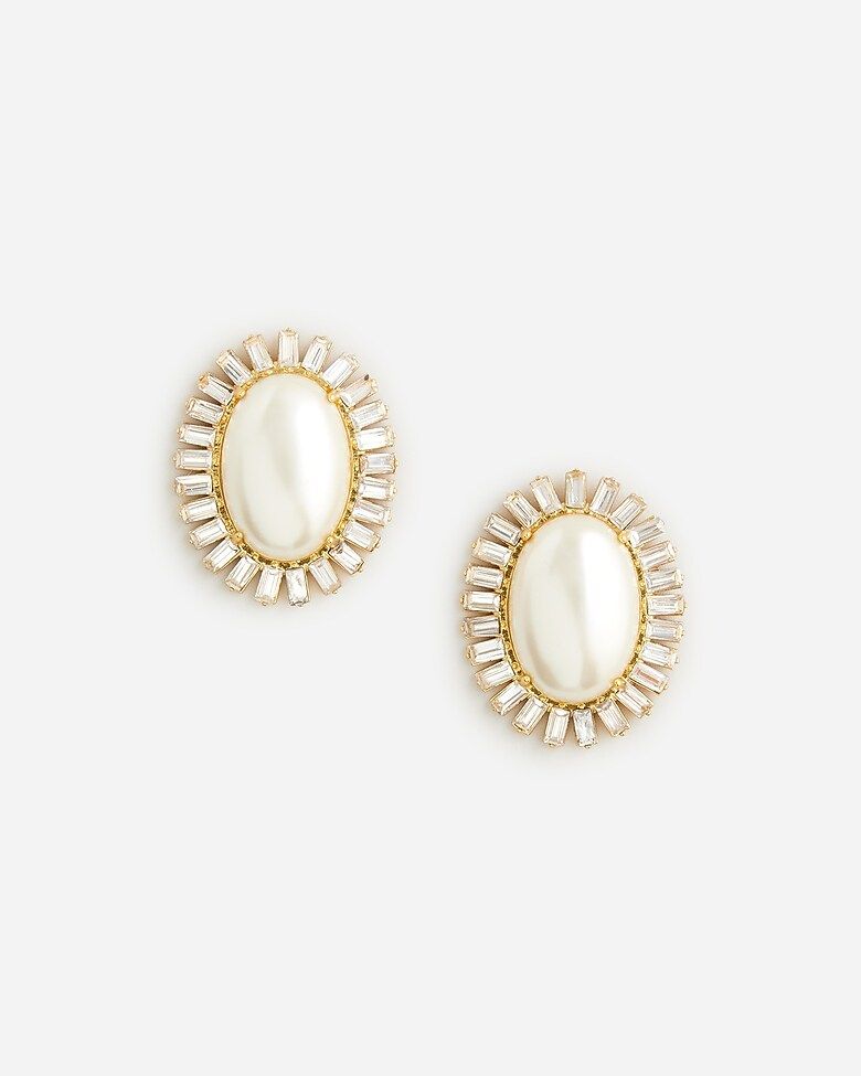 Oversized faux-pearl and crystal stud earrings | J.Crew US
