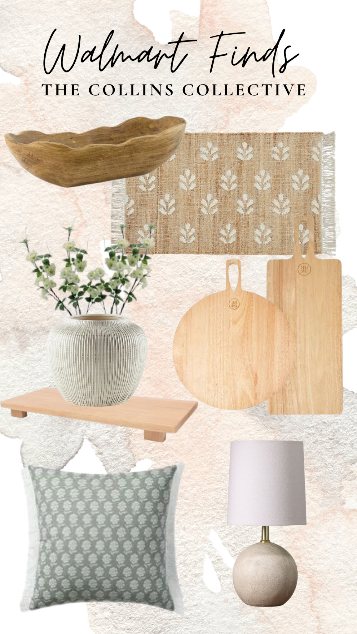 Walmart finds, cutting boards, wooden riser, throw pillow, wooden bowl, scallop, Erin gates rug dupe, wooden lamp 

#LTKfindsunder100 #LTKhome #LTKSeasonal
