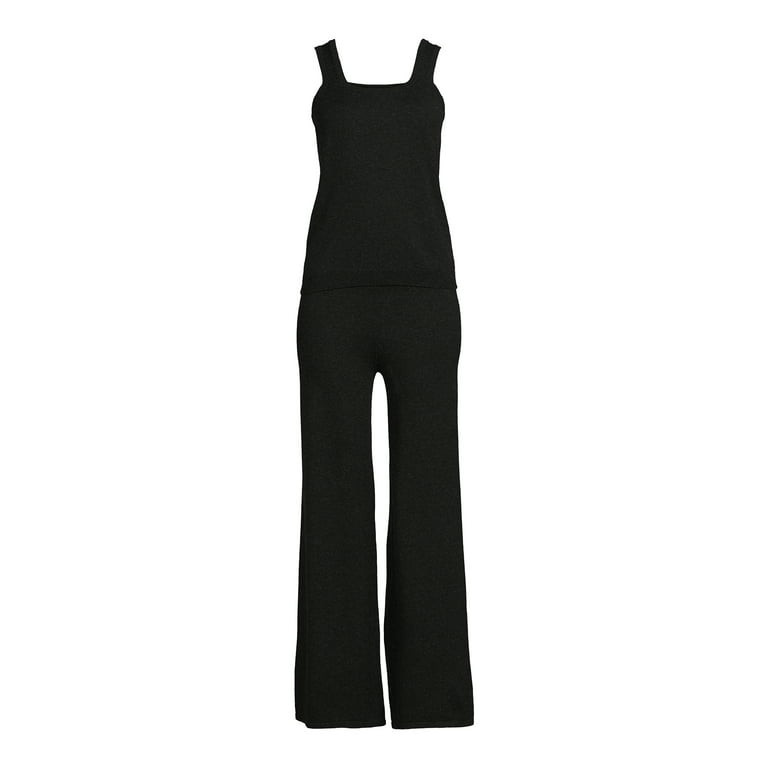 Time and Tru Women's Sweater Tank Top and Wide Leg Pants, 2-Piece Set | Walmart (US)