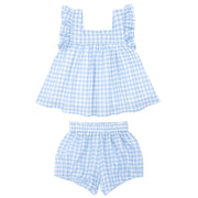 girls blue gingham bloomer set | minnow
