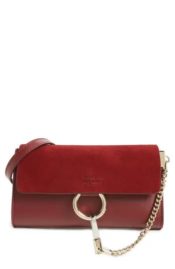 Women's Chloe Mini Faye Suede & Leather Wallet On A Chain - Burgundy | Nordstrom