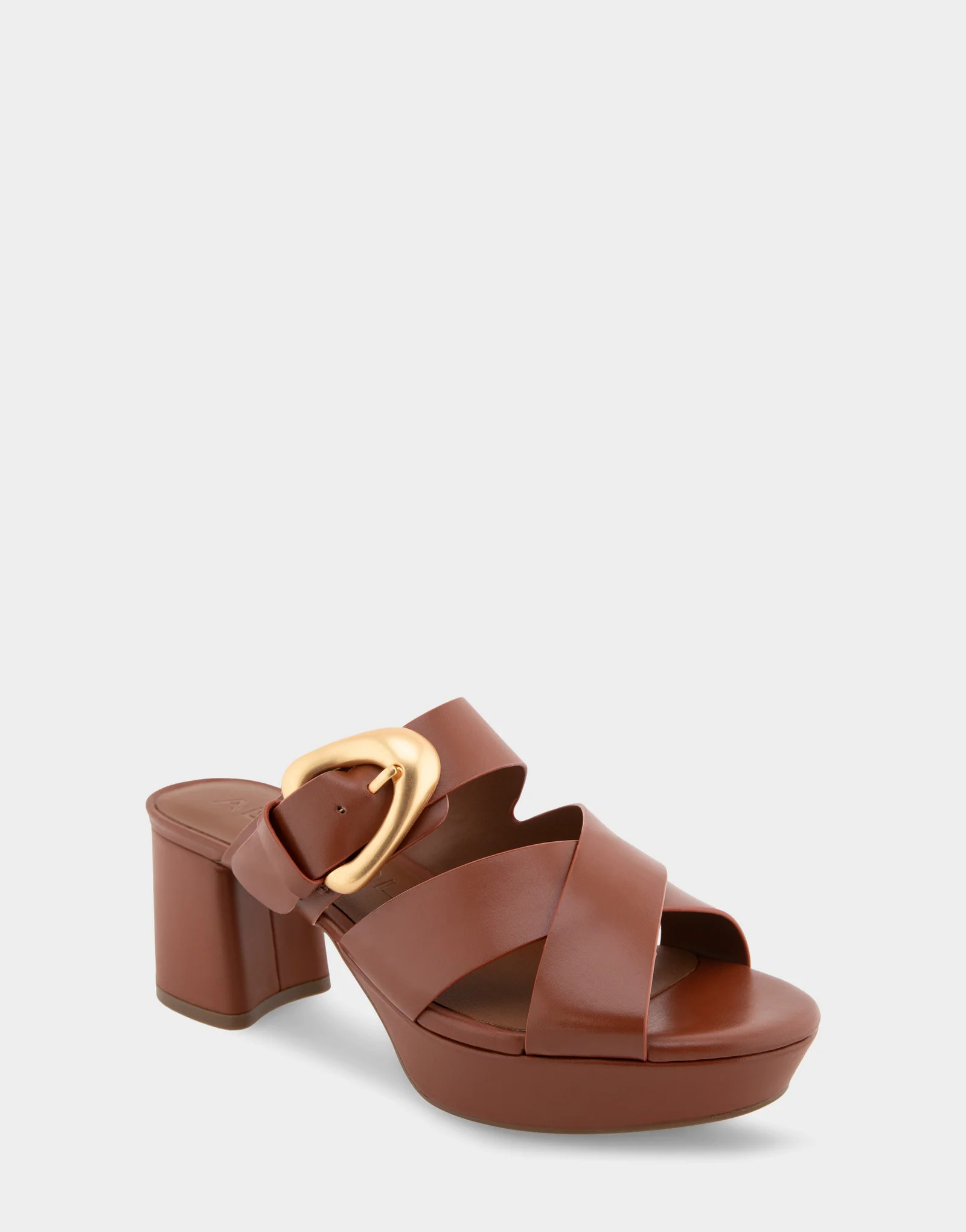 Women's Crisscross Platform Slide Sandal in Gingerbread Leather | Aerosoles