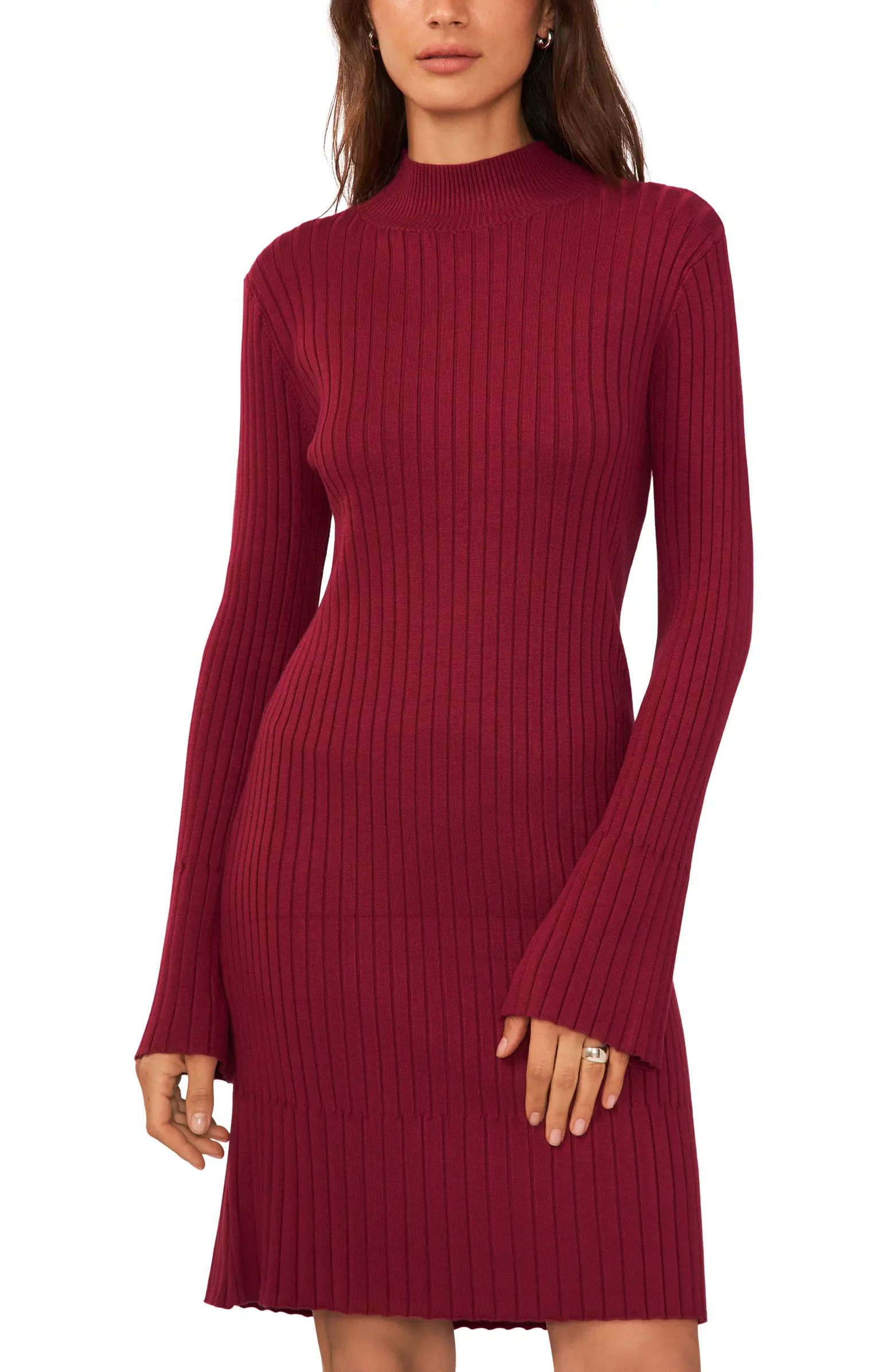 Mock Neck Long Sleeve Rib Sweater Dress | Nordstrom