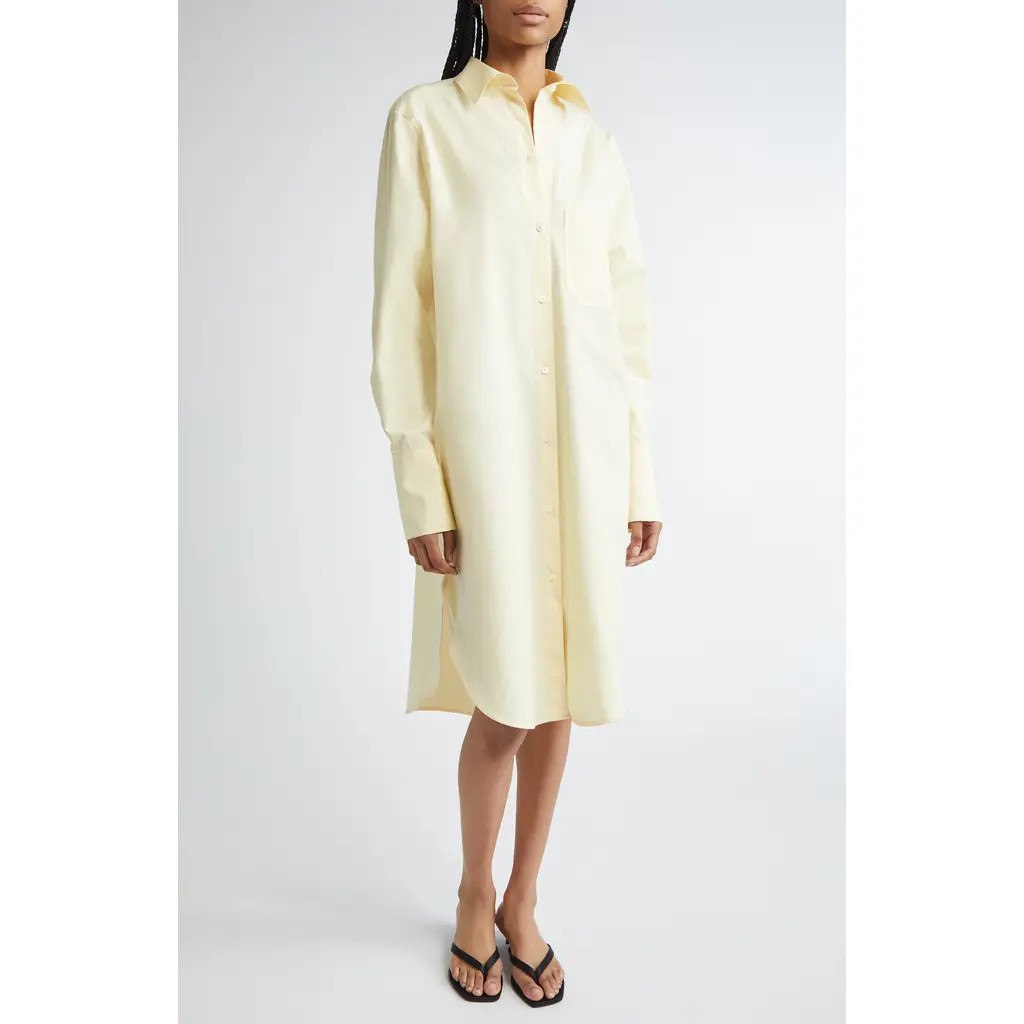 TOTEME Long Sleeve Organic Cotton Poplin Shirtdress in Straw at Nordstrom, Size 4 Us | Nordstrom