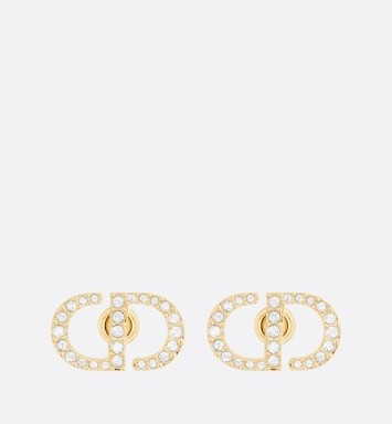 Petit CD Stud Earrings Gold-Finish Metal and White Crystals | DIOR | Dior Beauty (US)