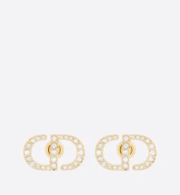 Petit CD Stud Earrings Gold-Finish Metal and White Crystals | DIOR | Dior Beauty (US)