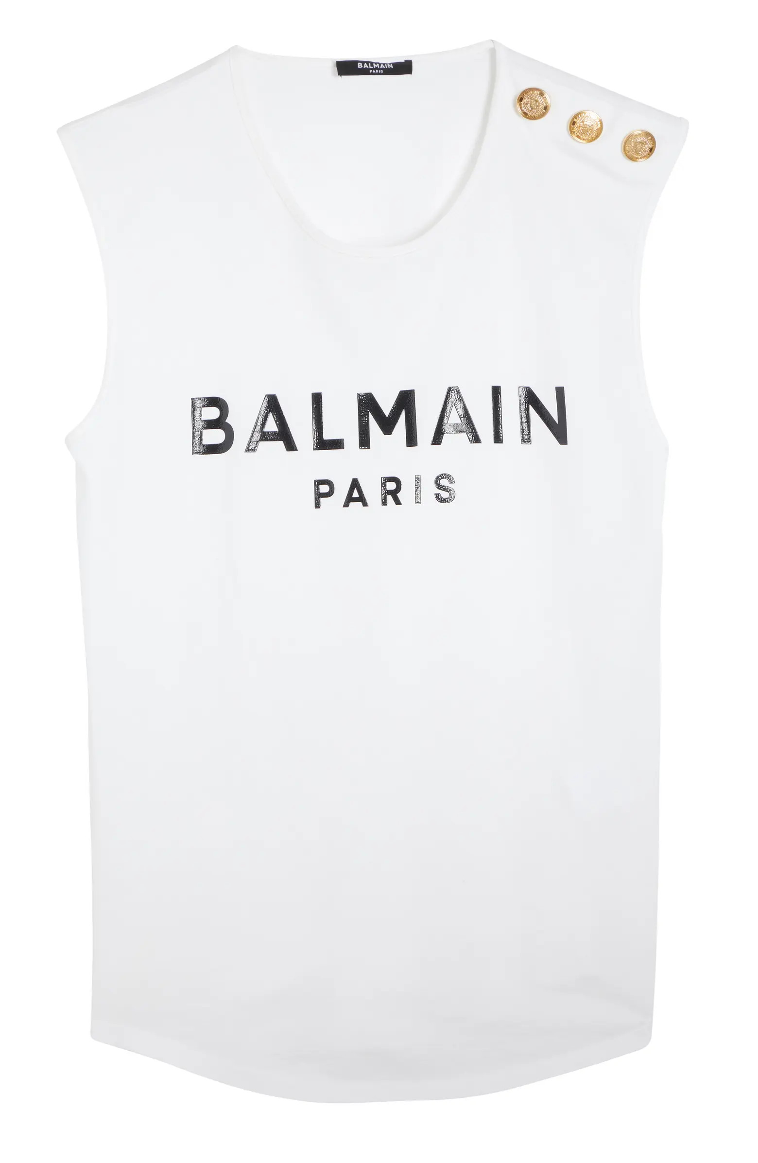 Balmain Button Shoulder Logo Cotton Graphic Tank | Nordstrom | Nordstrom