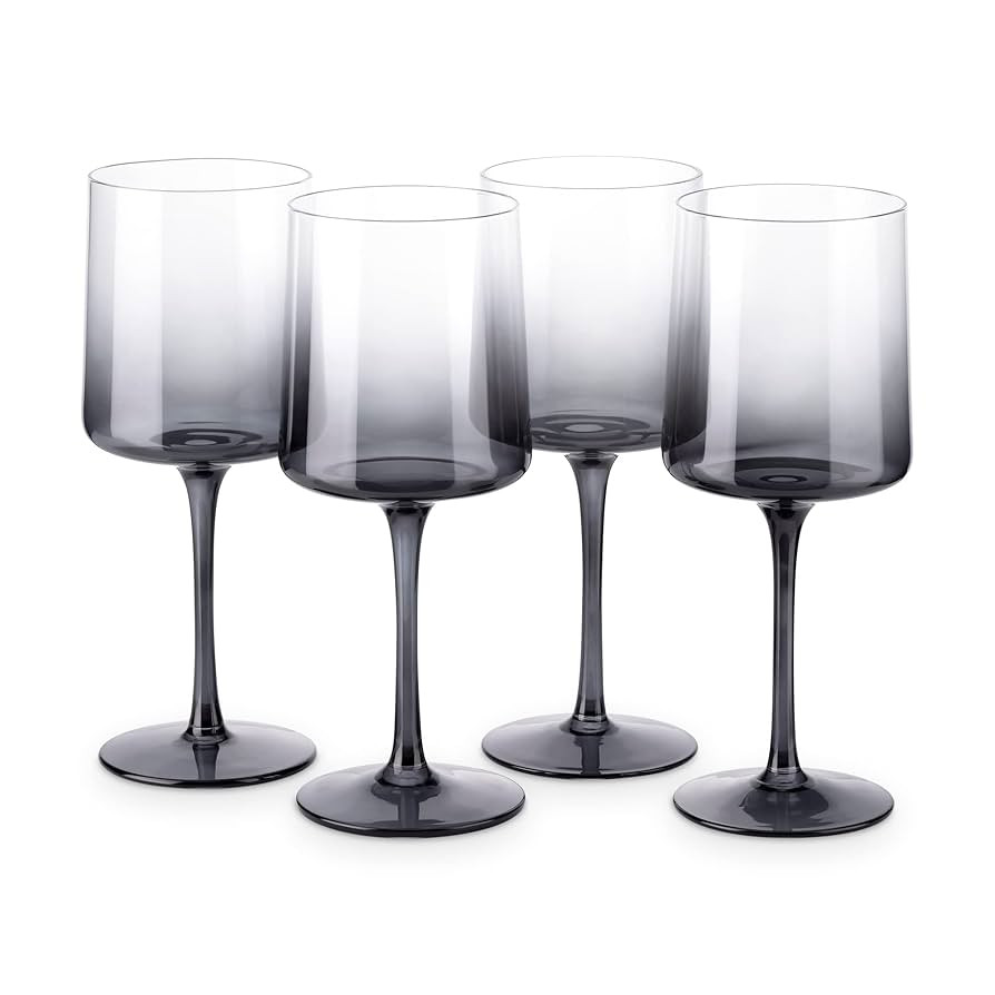 Navaris Gray Square Wine Glasses (Set of 4) - Smoke Color Wine Glasses with Stems - Glassware wit... | Amazon (US)