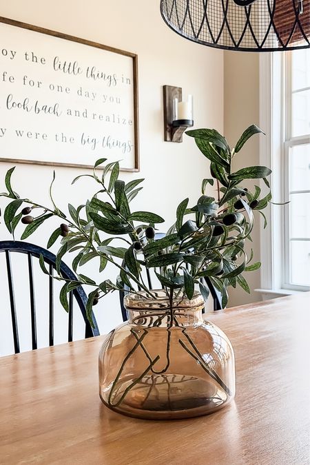 Beautiful brown glass vase with olive branch stems makes a pretty centerpiece on your kitchen table or island. Simple organic modern style  

#LTKstyletip #LTKfindsunder50 #LTKhome