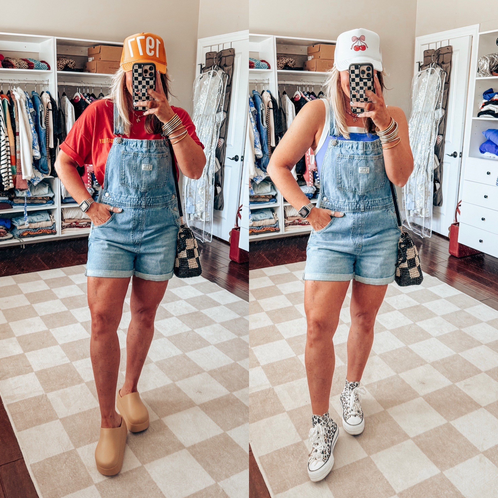 These Levi’s shortalls are adorable! I’m wearing a size medium. I’m also wearing a medium in the graphic tee but a small in the tank. Sized down in the crocs and converse  

#LTKOver40 #LTKStyleTip #LTKSaleAlert