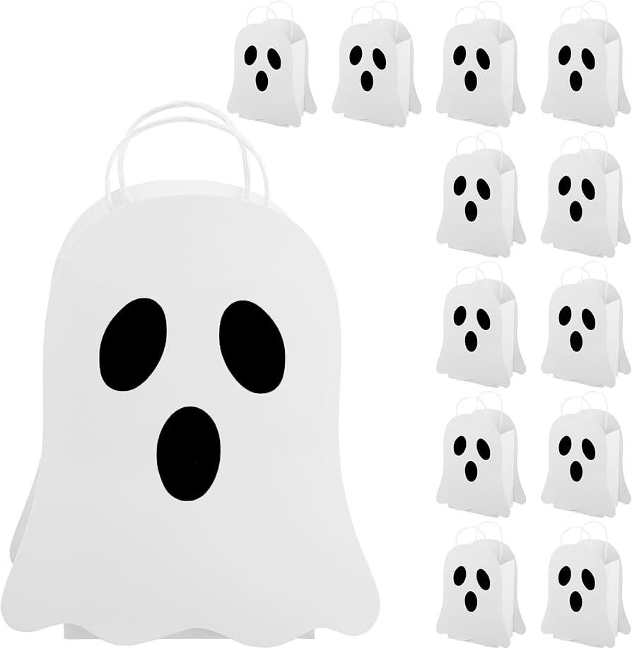 12 PCS Halloween Ghost Paper Goodie Bags for Kids Halloween White Ghost Treat Candy Gift Bags Gho... | Amazon (US)