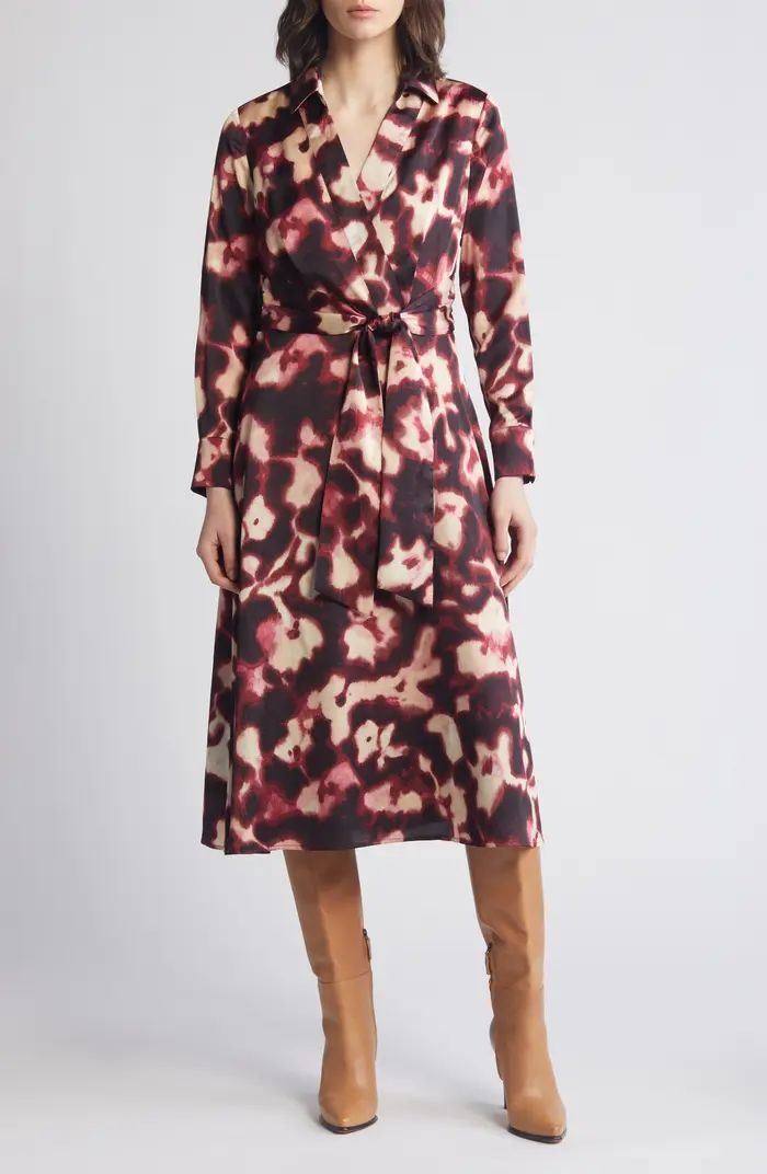 Tahari ASL Long Sleeve Faux Wrap Shirtdress | Nordstrom | Nordstrom