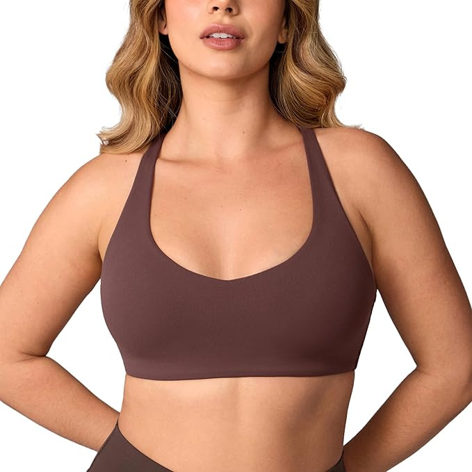Hugcurve Adjustable Cross Back Sports Bra for Women V Neck Twist Back Padded Yoga Workout Top | Amazon (US)
