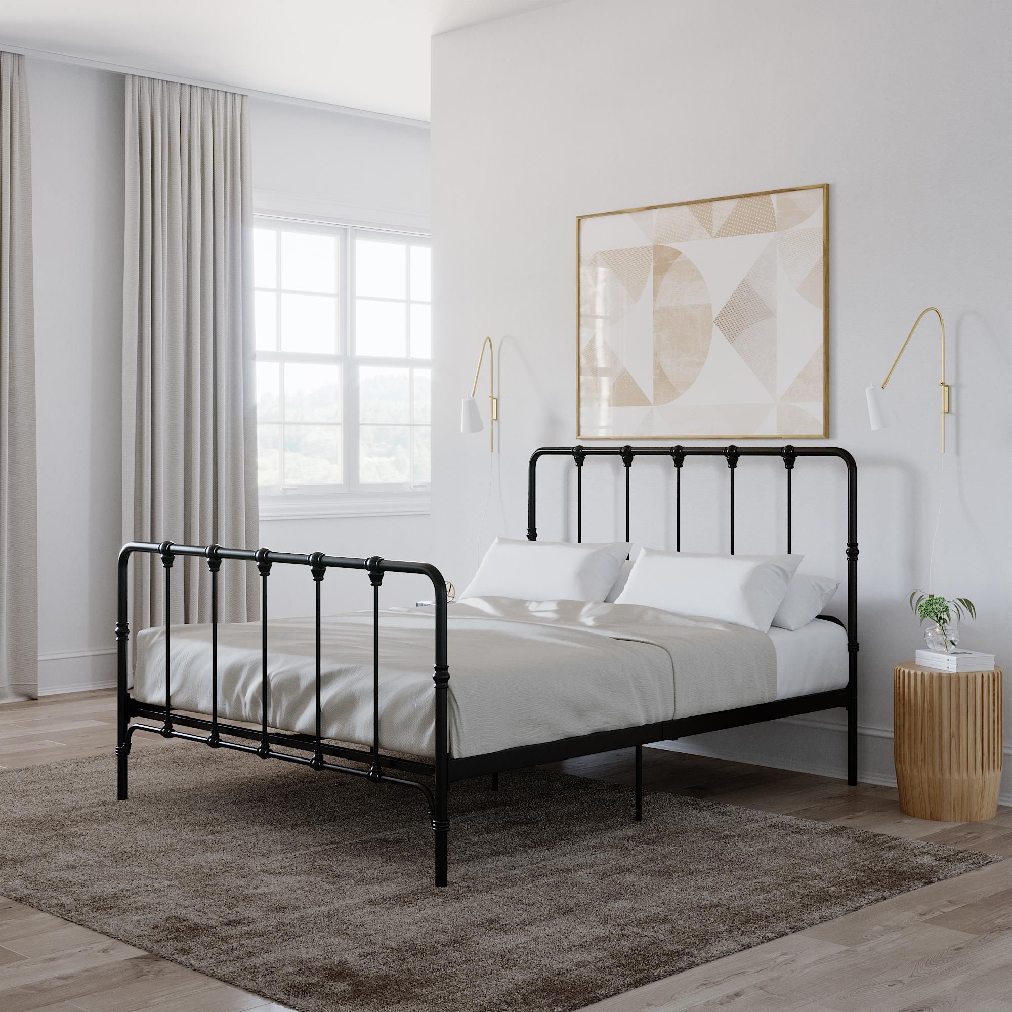 Mainstays Farmhouse Metal Bed, Queen Size Bed Frame, Black | Walmart (US)