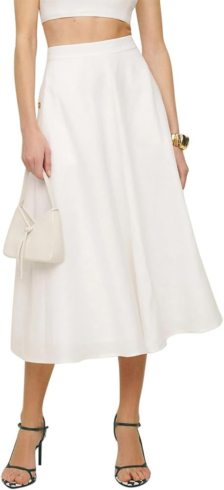 IDEALSANXUN Womens Cotton Linen Skirts Spring Summer A Line Pleated Maxi Midi Skirt with Pockets | Amazon (US)