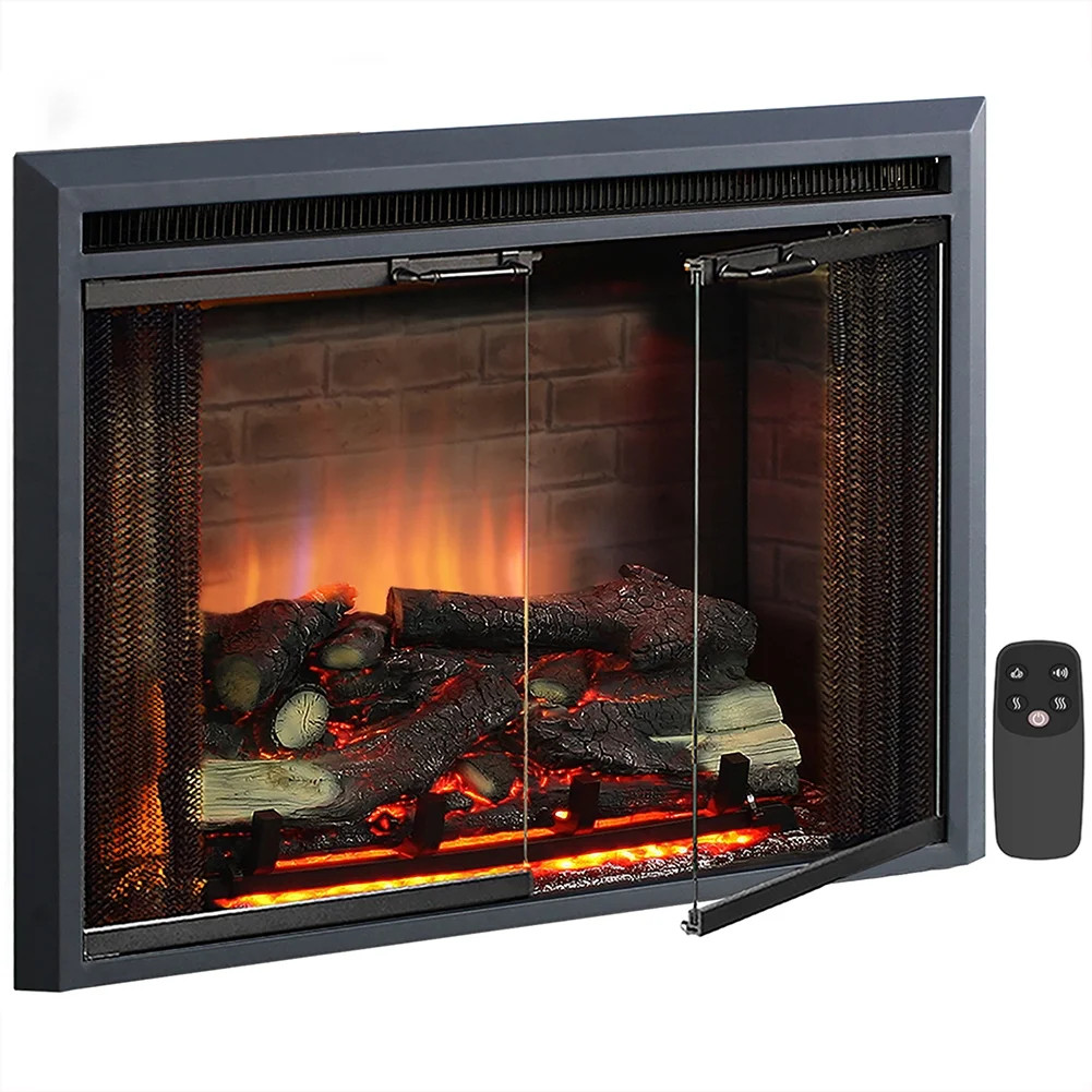 PuraFlame Klaus Electric Fireplace Insert with Fire Crackling Sound, Glass Door and Mesh Screen, ... | Walmart (US)