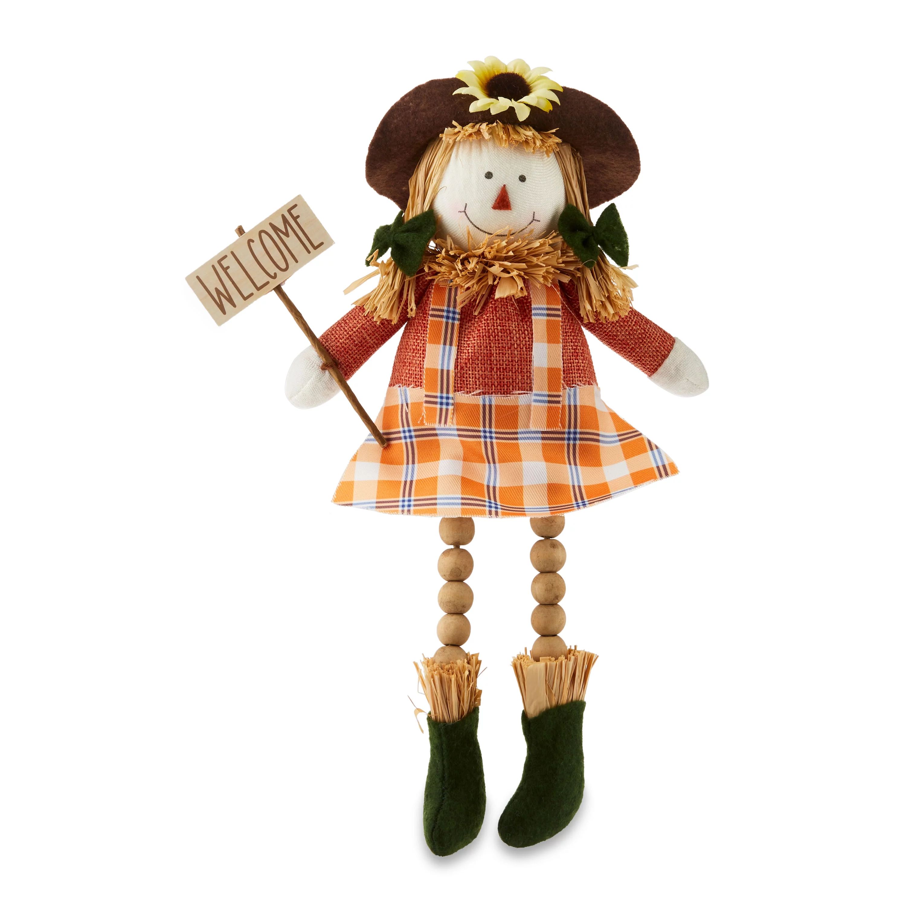 Fall, Harvest Multicolor Sitting Scarecrow Girl Decoration, 7.5 in, by Way To Celebrate | Walmart (US)