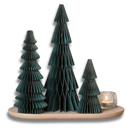 Honeycomb Paper Pine Forest Trees Set of 3, Christmas Pop-up Trees Centerpiece, Mantel Accent Glitter Gold Edging, Nostalgic Centerpiece (Medium Set 3 Pine) | Amazon (US)