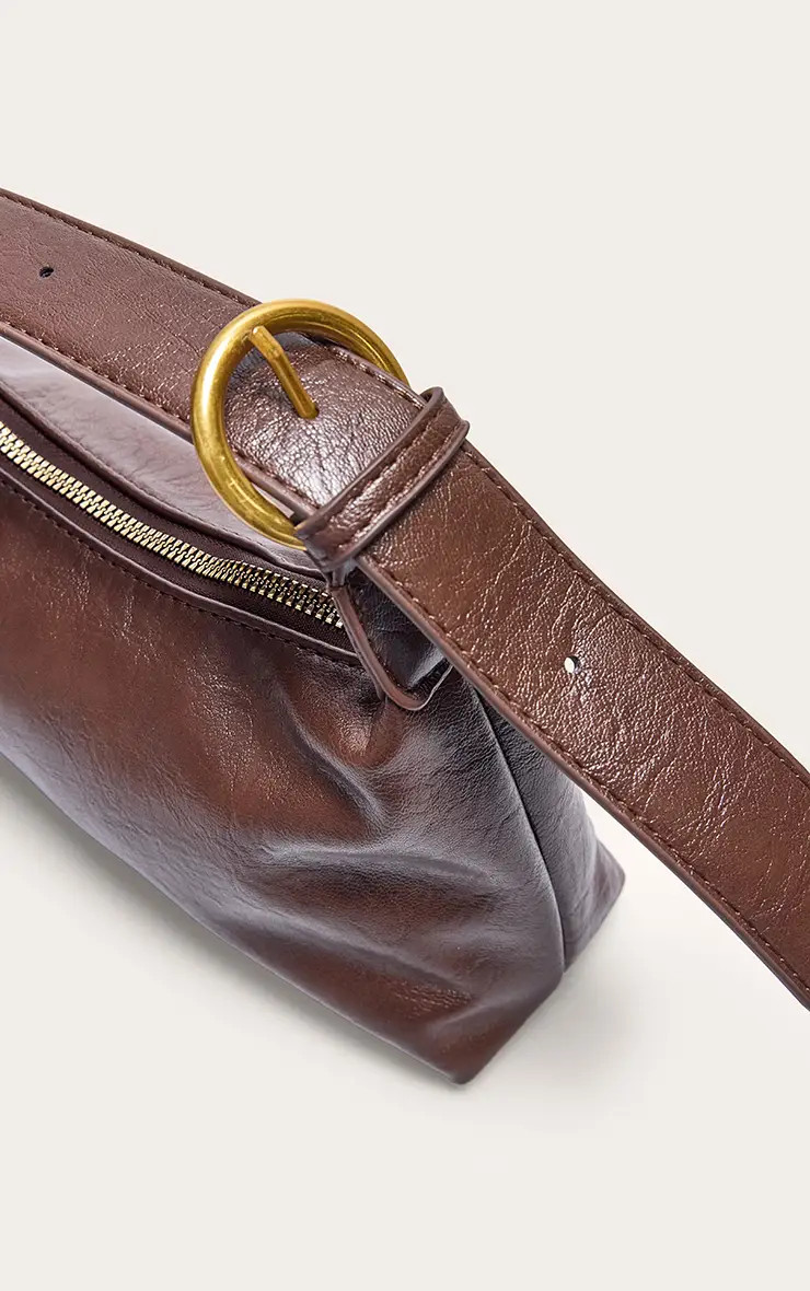 Chocolate Crinkle Pu Buckle Detail Shoulder Bag | PrettyLittleThing | PrettyLittleThing UK