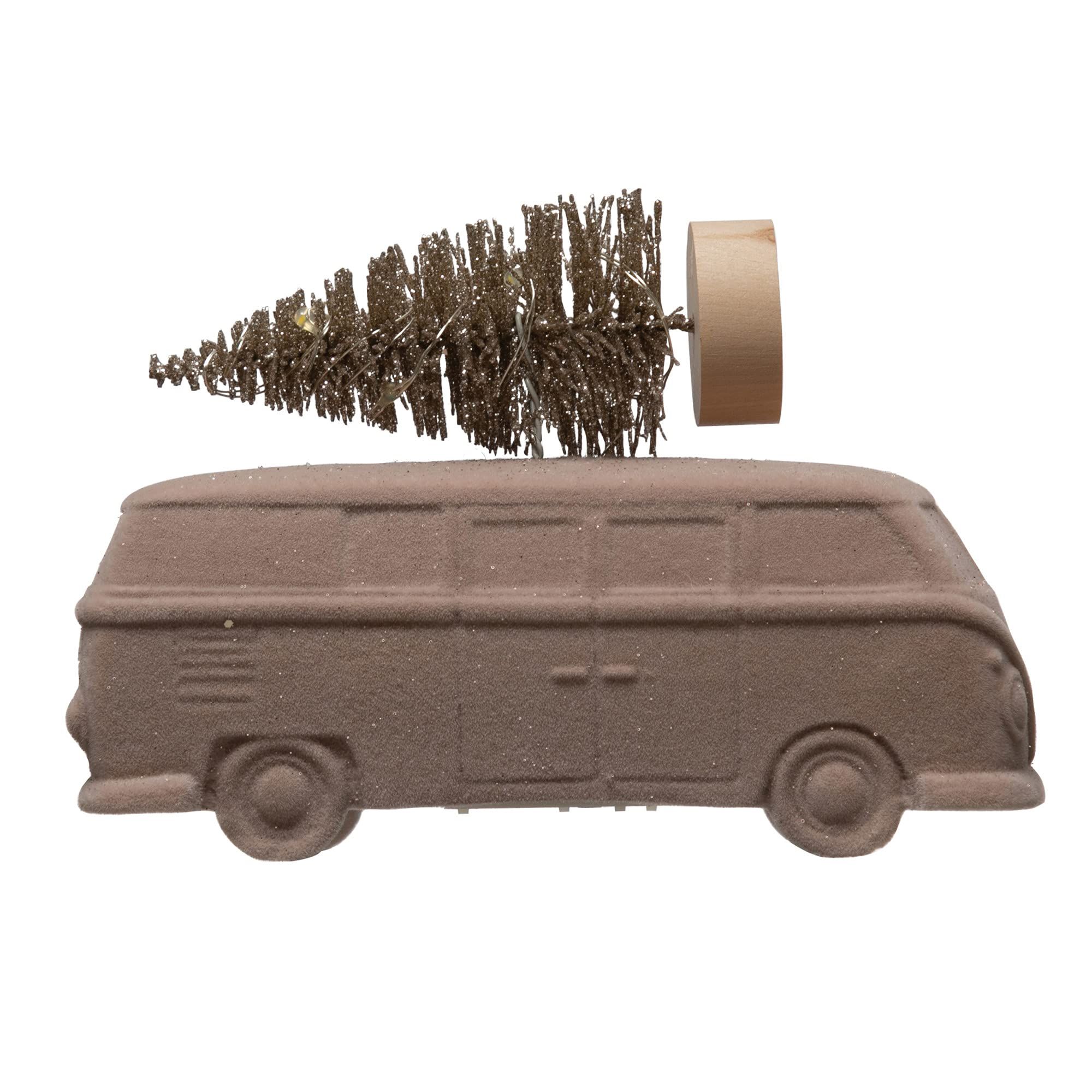 Creative Co-Op Flocked Resin Vintage Bus with Bottle Brush Tree & LED Lights, Pink (Batteries Inc... | Amazon (US)
