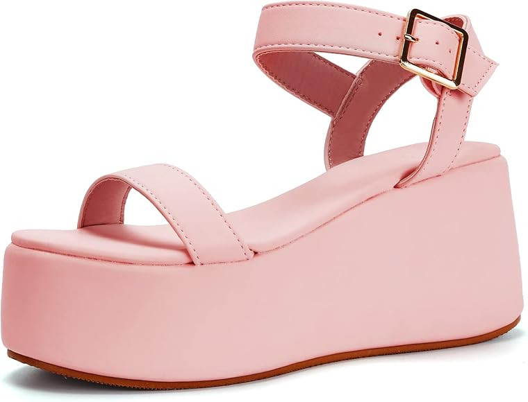 Women's Platform Sandals,Two Band Wedge Sandals with Adjustable Ankle Strap | Amazon (US)
