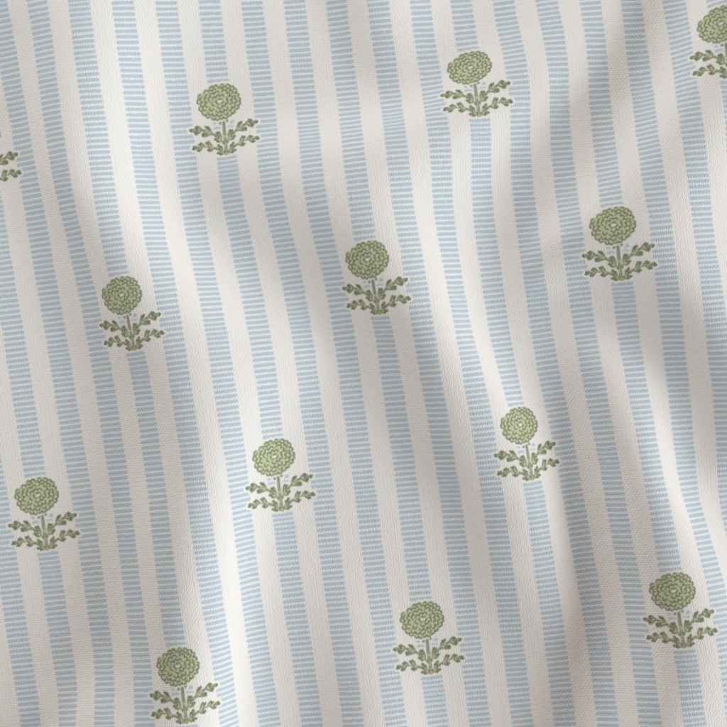 Fabric in Preppy Floral Stripe in Hydrangea Blue And Soft Green | Spoonflower