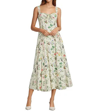 Blythe Floral Printed Eyelet Sweetheart Neck Sleeveless Midi Dress | Dillard's